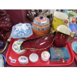 Carlton 'Rouge Royale', Maling hexagonal biscuit jar, Price jug, other ceramics:- One Tray.