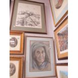 Gill Price, Study of a Hooded Lady, pastel, signed lower right, 39 x 27.5cm, another of desolate