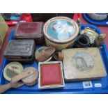 Vintage Buttons, in tins, XIX Century Treen Butter Wheel, etc:- One Tray