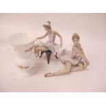 Two Lladro Figurines of Ballet Dancers, one sitting on a stool and one sat on the floor (2) and a