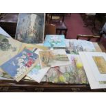 A Folder of Unframed Watercolours. A Bailey 1985 "Worcester Cathedral", etc.