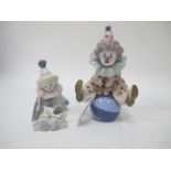 Lladro Figurines 'Having a Ball', 16.5cm high, a Pierrot with puppy. (2)