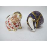Royal Crown Derby Paperweights, Badger and Beaver, both first quality with gold stoppers. (2)