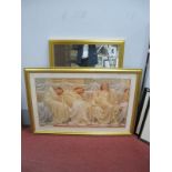 A Colour Print of Three Maidens, 52 x 90cm. Gilt framed wall mirror. (2)