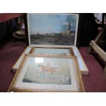 A Pair of XIX Century Style Hunting Prints, in maple frames, together with other prints.