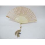 A Japanese Fan, with embroidered flower and inset decoration to outer section.
