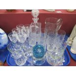 Water Jug, tumblers, decanter, glasses, etc:- One Tray.