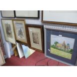 A Pencil Watercolour of A Rock Face; picture of a cottage; and a watercolour of Prague, 1990 by Z.