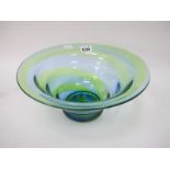 A Green and Blue Glass Bowl in The Whitefriars Manner, with ground pontil, 27.5cm diameter.