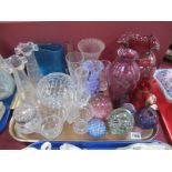 Caithness, Cranberry, Isle of Wight, silver topped tidy jar, other glassware:- One Tray.