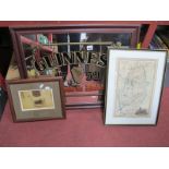 Guinness Wall Mirror, in frame 54 x 67.5cm, Nottinghamshire map, photograph of Horse, details verso.