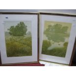 Kenneth Leech (Middlesborough Artist) 'Still Waters' and 'Lark Rise' pair of limited edition