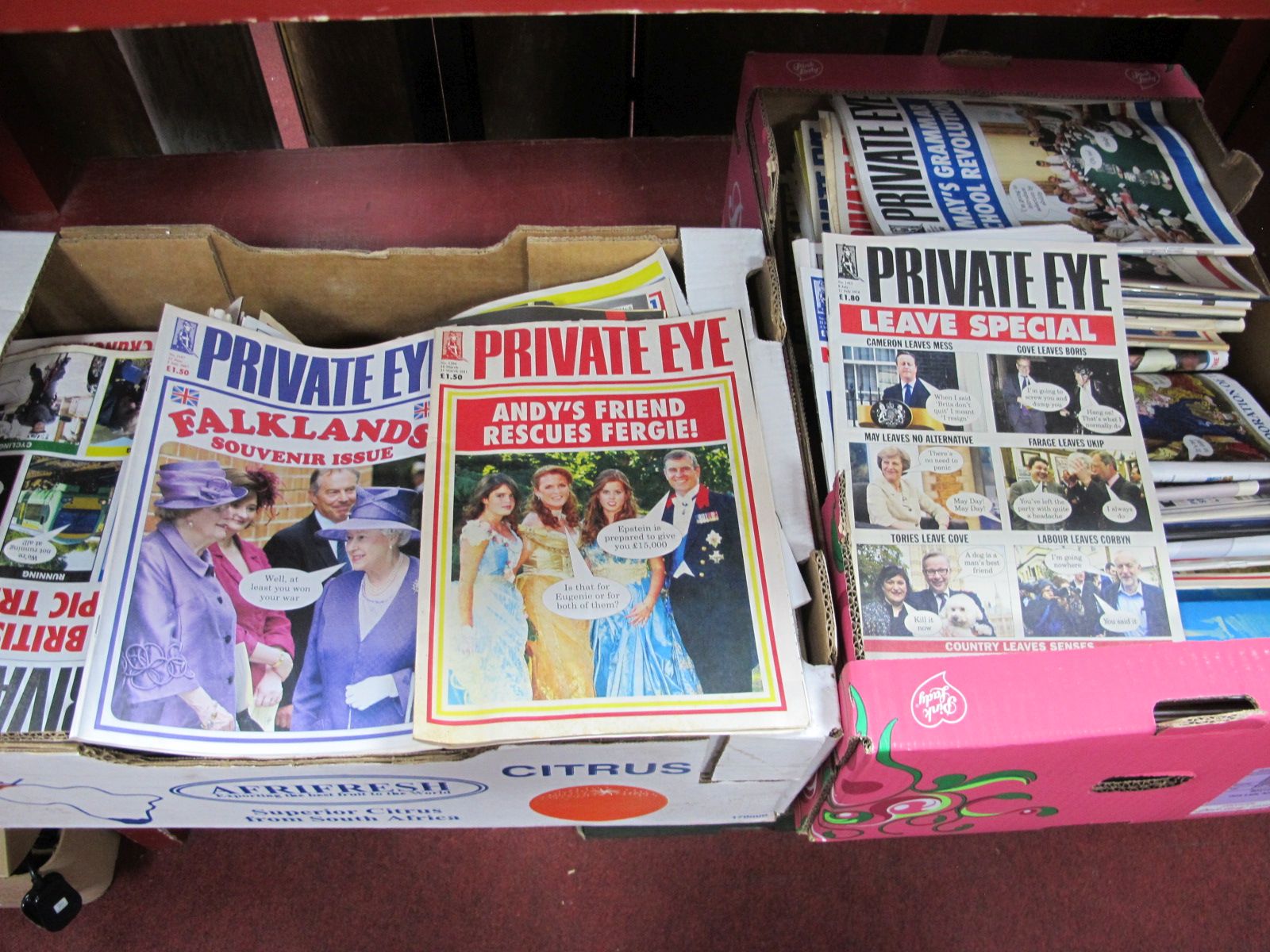 Private Eye Magazines, from the year 2000:- Two Boxes.