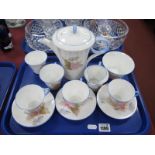 Shelly Coffee Service, Regent shape, pink and blue flowers, brown leaves, butterflies, W2224