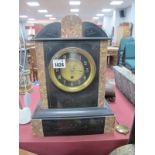 A Late XIX Century Slate and Marble Cased Mantle Clock, 30 hour movement, Arabic numerals to black