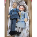 Two c. 1930's Norah Wellings Royal Air Force Dolls, officer in blue velvet tunic and trousers with
