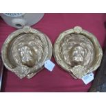 A Pair of Heavy Brass Lion Mask Door Knockers, 19cm diameter.