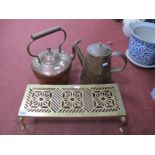 A XIX Century Copper Kettle and Copper Jug, with a XIX Century brass trivet. (3)