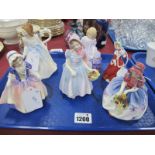 Six Royal Doulton Figurines, Wendy HN2019, Christmas Morn HN3212, Monica HN1457, Andrea HN3058,