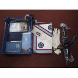 Masonic - 1993 medallions, aprons, tie, regulations books, video, etc.