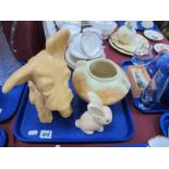 Crown Devon Figure of a 'Terrier' dog, 27cm high, Beswick ware, rimmed bowl and Sylvac rabbit:-