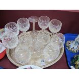 Waterford - six wine glasses, and six brandy, oval tray.