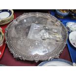 A Silver Plated Hard Soldered Salver, with gadrooned rim on four claw and ball feet, 42cm, wide,