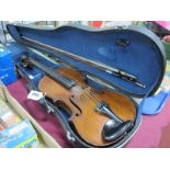 A Violin, with a two piece back, bearing label, copy of Antonio Stradivarius Made in Germany (