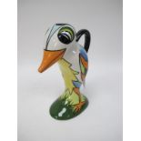 Lorna Bailey For Old Ellgreave Pottery, jug modelled as a bird on green mossy base, 22cm high.