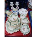 XIX Century Tea Ware in Pale Green and Gilt, hand painted with bouquets, seventeen pieces, eight