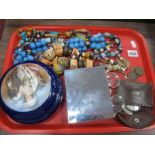 A Continental Porcelain Powder Bowl, featuring Lady to lid, necklaces, spectacles, coinage, etc:-