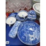 A XIX Century Blue-White Rectangular Dish, Copeland Spode blue-white bowl, Booth's blue-white tea