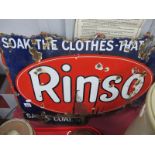 'Rinso' Enamelled Wall Sign, white lettering on red oval centre and blue ground (damage), 44.5 x