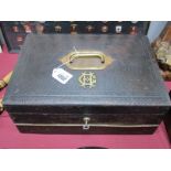 A XIX Century Leather Writing Slope, with a brass insert handle, applies initials C.H, fitted