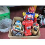 Robots - Tomy Time Talking Tutor Robot, (in box). Hong Kong new bright in gold and red, a larger