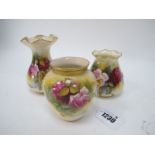 Three Royal Worcester 'Hadley Roses' Vases, each signed 'M Hunt' (two with rim chips). (3)