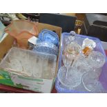 Yuan, Anchor and Other Blue and White Tureen, decanter, other glassware:- Two Boxes.