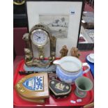 Oak Backed Crests, Widdop clock carved wooden figures, Wedgwood Jasper ware, Edinburgh clock etc:-