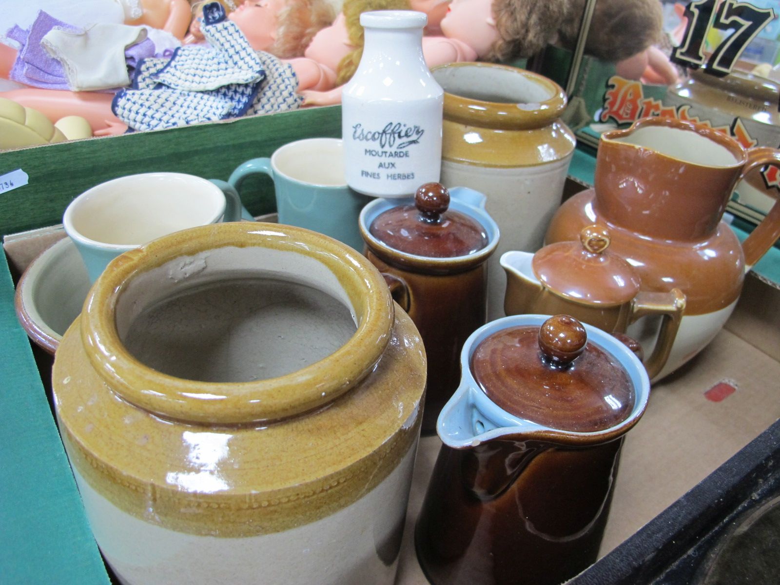 A XIIX Century Stoneware Storage Jars, XIX Century stoneware jug, Denby stoneware jugs, etc:- One