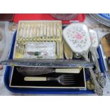 Plated Condiments, fish knife, fork cased, Ladies dressing table set, etc:- One Tray.