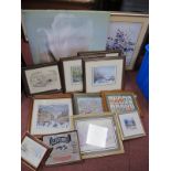 Josef Mensing, signed prints. Harold Hudson watercolour, George Cunningham and other prints,