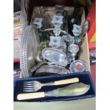 Old Hall Condiment Set, candelabra's, fish servers, bottles, etc:- One Box.