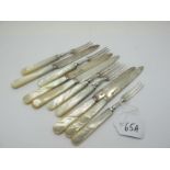 A Set of Five Hallmarked Silver and Mother of Pearl Handled Knives and Forks, GGR, Sheffield 1920,