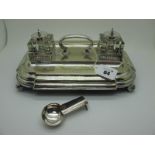 A Hallmarked Silver Cigar Rest, DJH, Sheffield 1982; Together with A JG&S Plated Desk Stand,