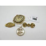 An Oval Shell Carved Cameo Brooch, collet set, stamped "9ct"; Together with An Aesthetic Style