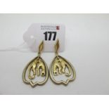 A Pair of Modern Stylised Big Cat Drop Earrings, stamped "585".