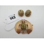 An Egyptian Scarab Beetle Style Brooch, within winged mount with inset eyes (stamped marks);