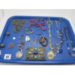 Vintage Bead Necklaces, a guard/muff chain, trinket box lid, the rectangular panel with applied