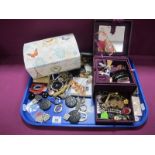 Vintage Revlon Powder Compact, 'Love Pat', buckles, buttons, hair combs, hat pins etc :- One Tray