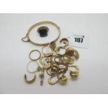 9ct Rolled Gold Hinged Bangle, a 9ct gold chain, "375" and other earrings, etc.